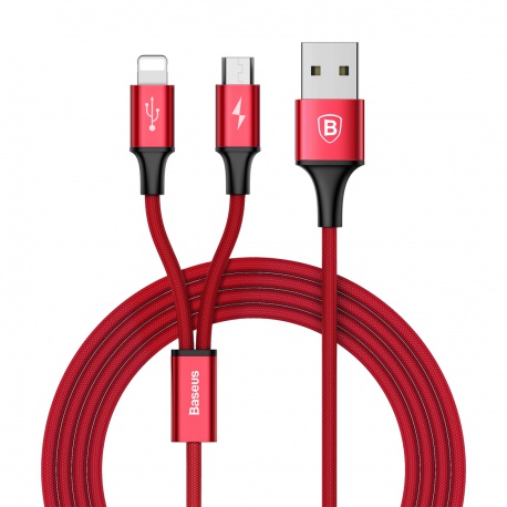 Baseus nabíjecí / datový kabel 2 v 1 Micro USB + Lightning 3A Rapid Series 1,2m červená