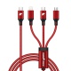 RhinoTech nabíjecí/dat. kabel 3v1 USB-A-MicroUSB/Lightning/C 40W 1,2m červená (ROZBALENO)