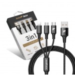 RhinoTech nabíjecí/datový kabel 3v1 USB-A-MicroUSB/Lightning/USB-C 1,2m černá (ROZBALENO)