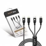 RhinoTech nabíjecí/datový kabel 3v1 USB-A-MicroUSB/Lightning/C 40W 1,2m černá (ROZBALENO)