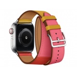 COTEetCI Calf Leather Band for Apple Watch 42/44/45mm Long Amber Orange with Rose Azalee