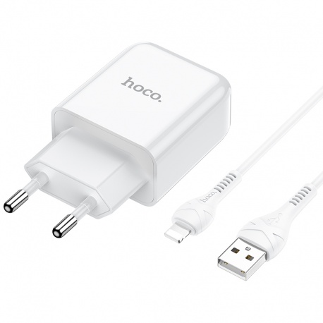 Hoco set adapter with USB port and 1m Lightning cable N2 Vigour white