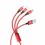 Hoco 3in1 Times Speed Charging Cable Lightning+Micro+Type-C 1M Red