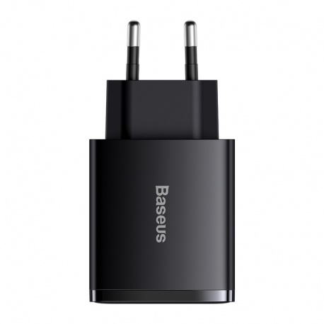 Baseus compact fast charging adapter 2x USB-A, 1x Type-C 30W black