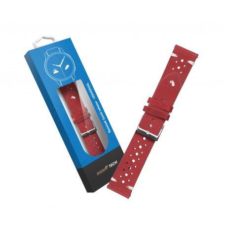 RhinoTech Universal Strap Genuine Leather Quick Release 22mm Red