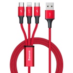 Baseus kabel Rapid Series 3v1, USB/Micro USB, Lightning, USB-C, 1,2 m, červená