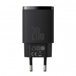 Baseus compact fast charging adapter USB-A + Type-C 20W EU, black