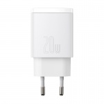 Baseus compact fast charging adapter USB-A + Type-C 20W EU, white