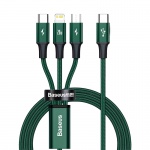 Baseus Rapid Series 3-In-1 Fast Charging Data Cable Type-C To C+L+C Pd 20W 1.5M Green