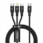 Baseus Rapid Series datový kabel 3v1 USB-C (Micro + Lightning + USB-C) PD 20W 1,5m černá