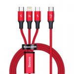 Baseus Rapid Series datový kabel 3v1 USB-C (Micro + Lightning + USB-C) PD 20W 1,5m červená