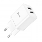 Hoco N25 dual charging adapter with 2 USB-A ports white