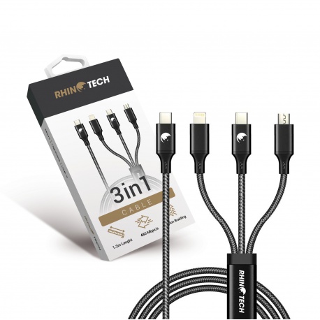 RhinoTech charging and data cable 3-in-1 USB-C (MicroUSB + Lightning + USB-C) 40W 1.2m black