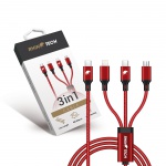 RhinoTech charging/data cable 3-in-1 USB-C (MicroUSB + Lightning + USB-C) 40W 1.2m red