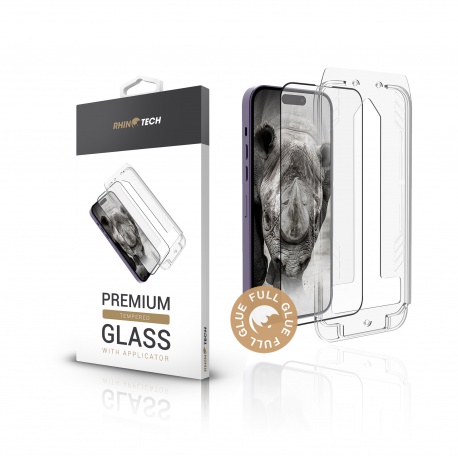 RhinoTech Tvrzené ochranné 2.5D sklo se samoaplikátorem pro Apple iPhone 15 Pro Max