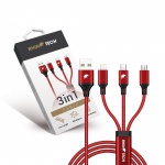 RhinoTech charging and data cable 3-in-1 USB-A (MicroUSB + Lightning + USB-C) 1.2m red